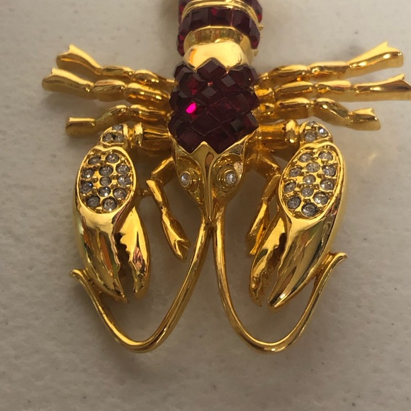 Nolan Miller Red Ruby Lobster Brooch Pin Crystal Rhinestones - Picture 6 of 9